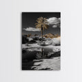 Palm Tree, Desert Oasis, Reflection Pond, Framed Canvas Print, Tropical Wall Art, Boho Decor, Minimalist Landscape Photography