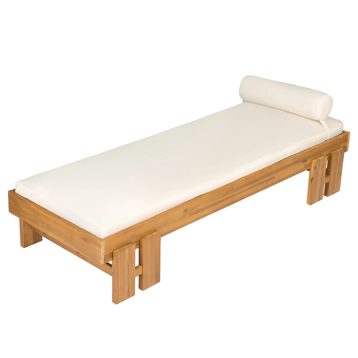Daybed: Teak Finish Acacia Wood with Luxurious Cream Cushion