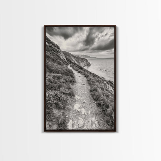 Cliffside Path, Coastal Trail, Ocean Escape, Canvas Print, Moody Landscape Wall Art, Living Room Decor, Adventure Travel Aesthetic