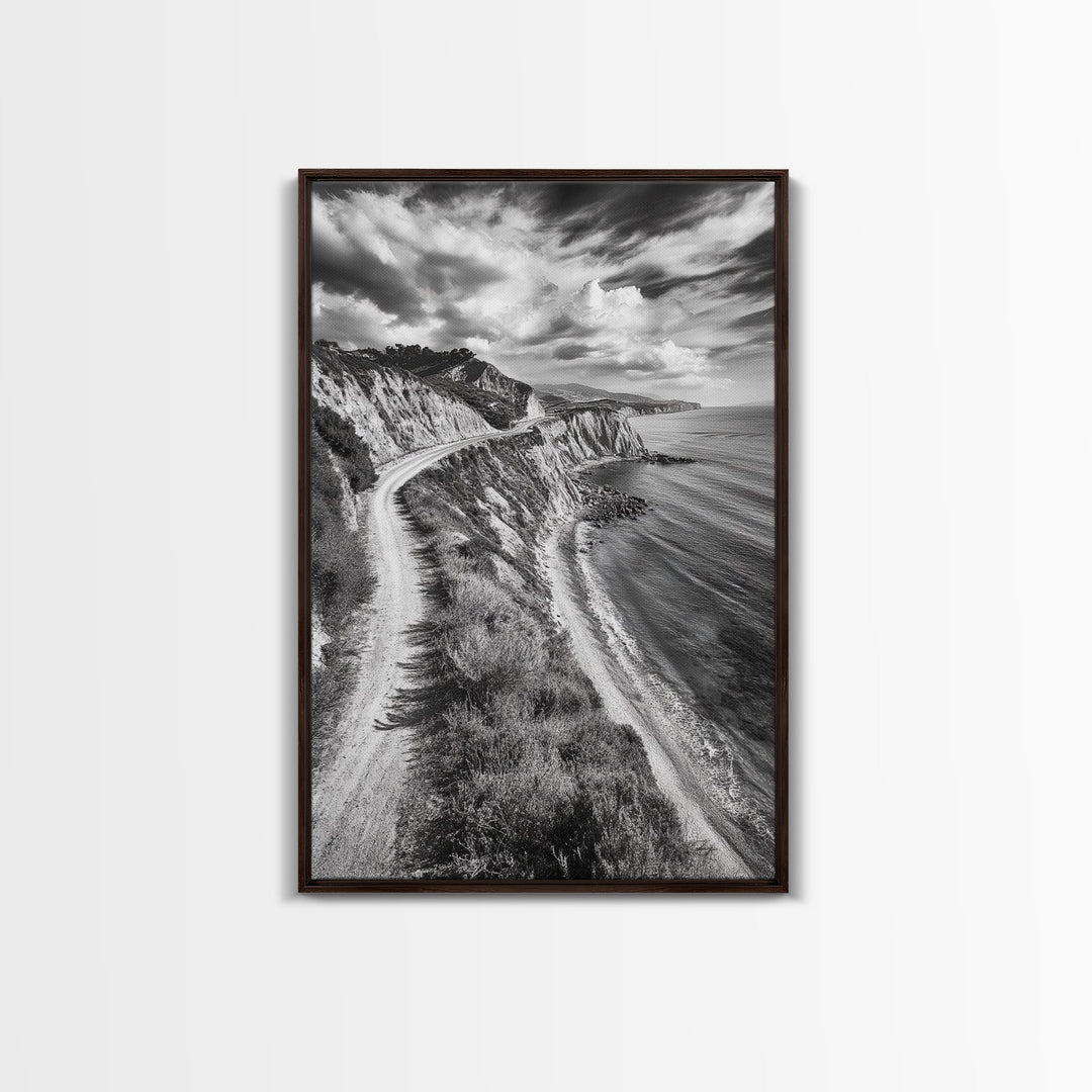 Coastal Mountain Trail, Ocean View, Travel Photography, Framed Canvas Print, Scenic Landscape Art, Office or Hallway Wall Art
