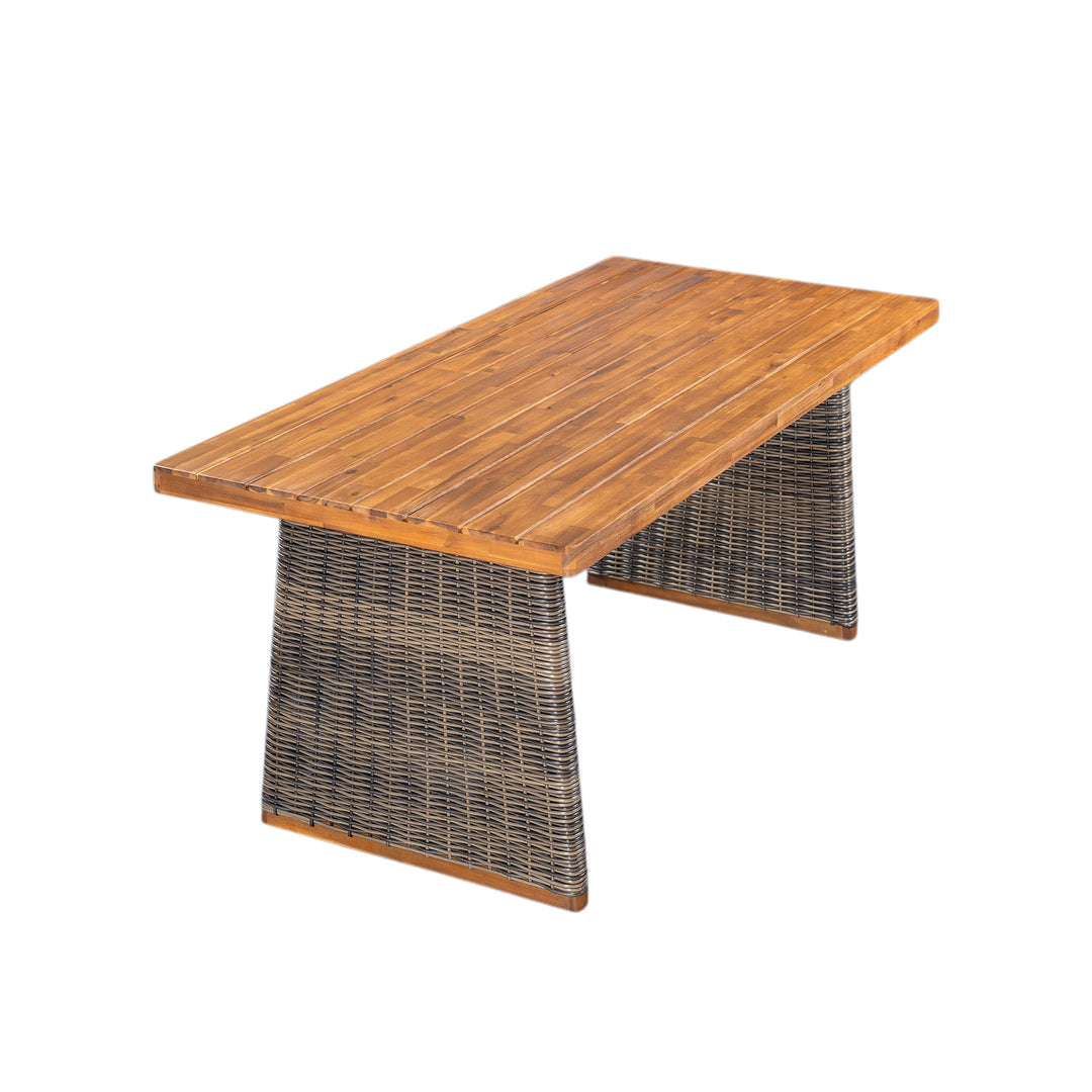 Outdoor 7 Pieces Acacia Wood Dining Set with Handwoven Rattan Legs