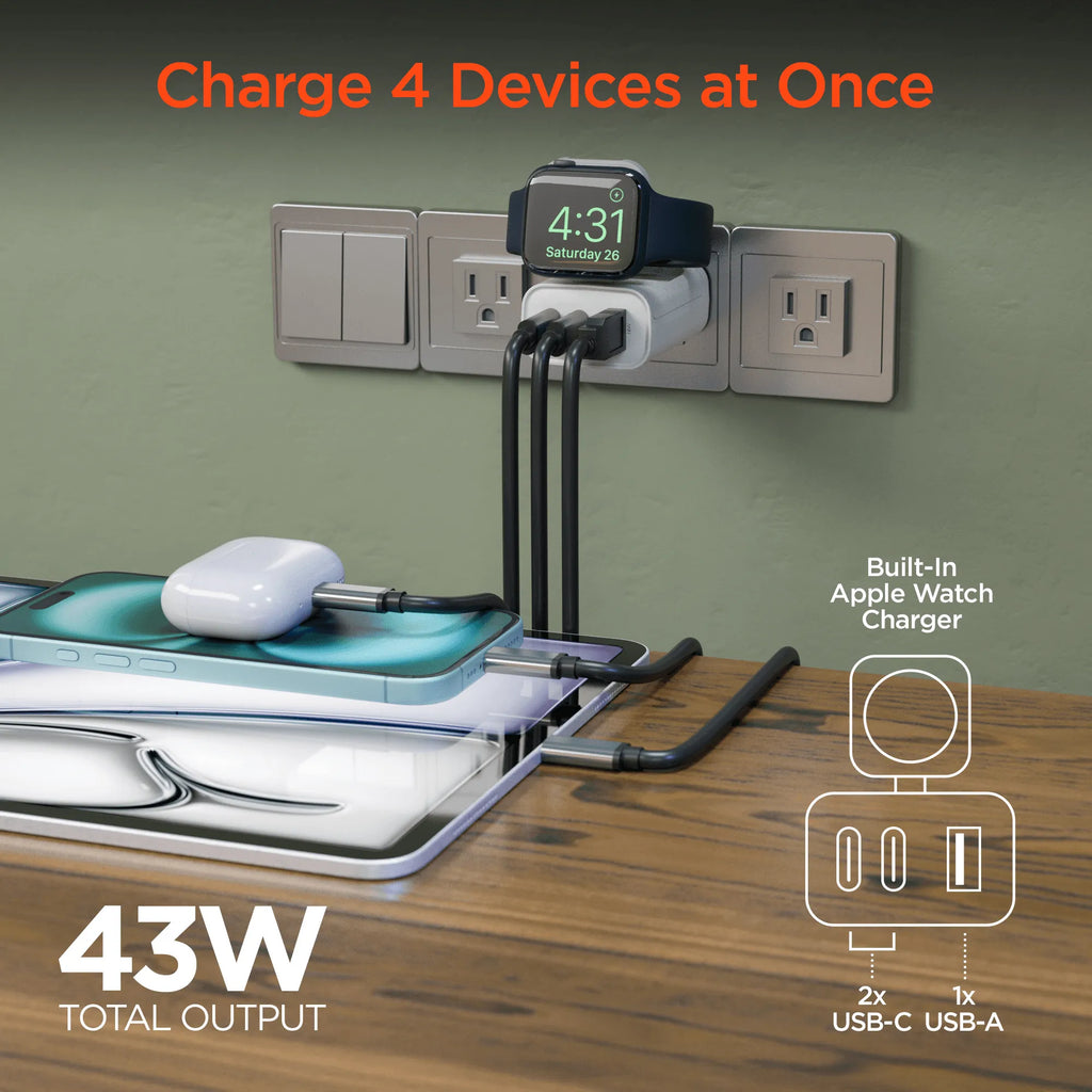 SpeedBoost 43W 3-Port Fast Charger for Phone and Watch