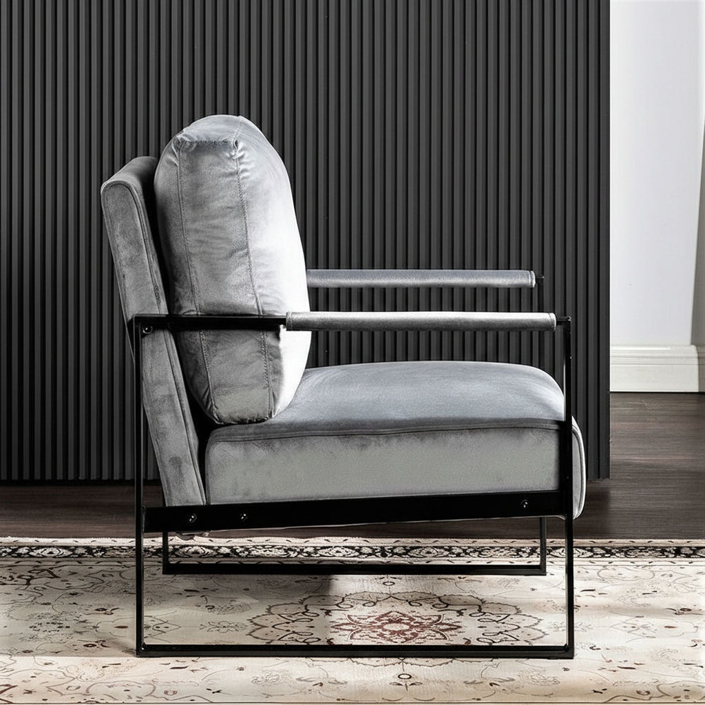Classic Mid Century Modern Accent Chair With Durable Square Metal Frame, Armchair