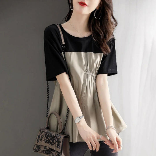 Casual Relaxed-fit Crew-neck Top With A Designer-inspired Patchwork Design