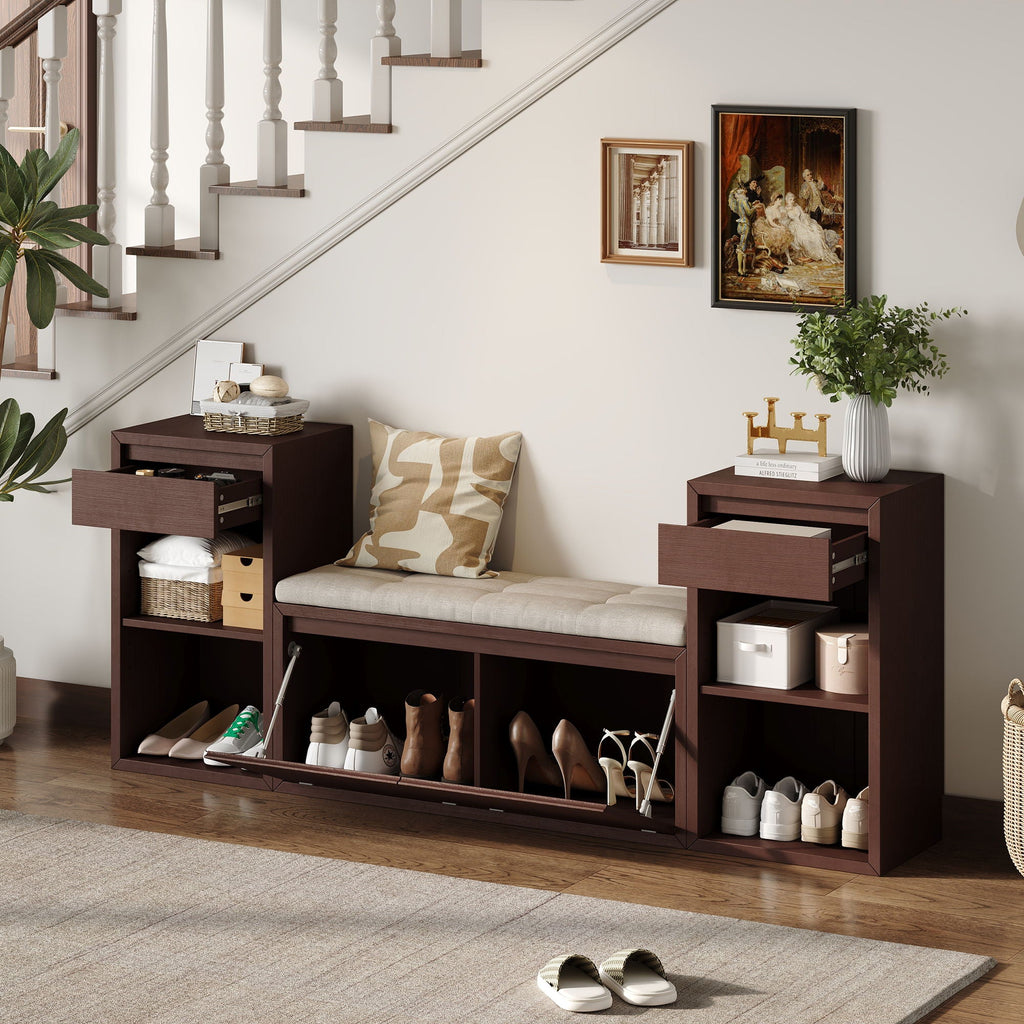 Bench with Cushion, Drawers & Open Shelves for Your Entryway