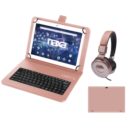 Naxa 10.1" Tablet with BT Keyboard, Case &amp; Headphone Rose Gold - Refurbished