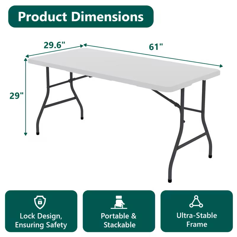 4ft/6ft Portable Plastic Folding Table – Indoor &amp; Outdoor Dining