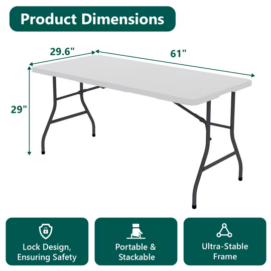 4ft/6ft Portable Plastic Folding Table – Indoor &amp; Outdoor Dining