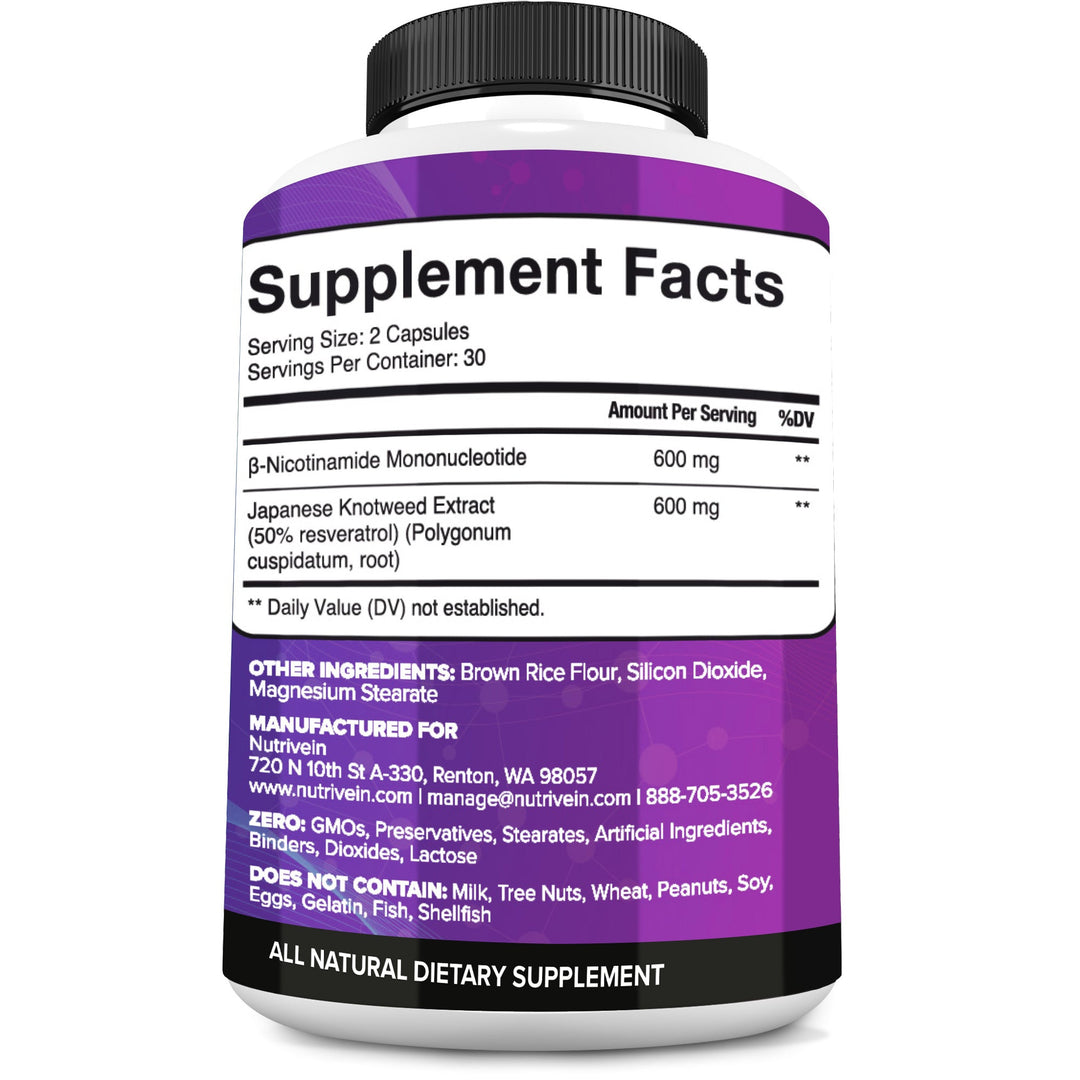 Nutrivein NMN + Resveratrol 600mg: 30 Serv./60 Caps