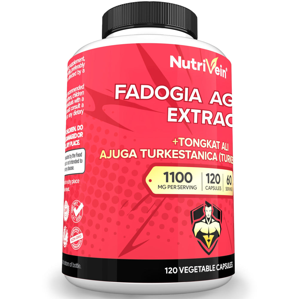 Nutrivein Premium Fadogia Agrestis and Tongkat Ali Supplement with Turkesterone - 1100 mg - 120 Caps