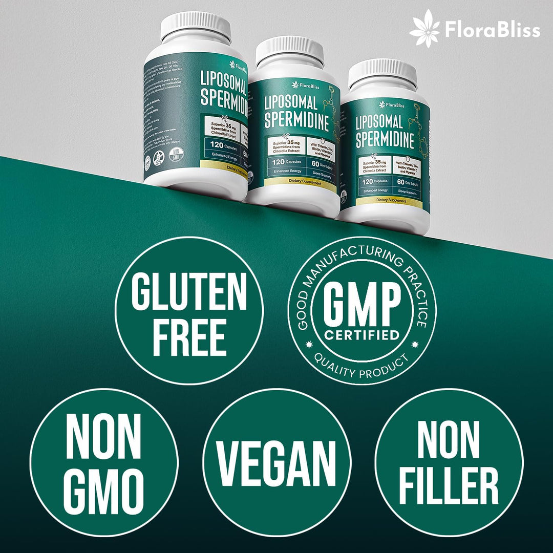 Spermidine Supplement from Chlorella with Thiamin, Zinc, Biotin, &amp; Vitamin C | 120 Capsules | Gluten-Free for Cellular Renewal, Healthy Aging &amp; Vitality Support | 60-Day Supply