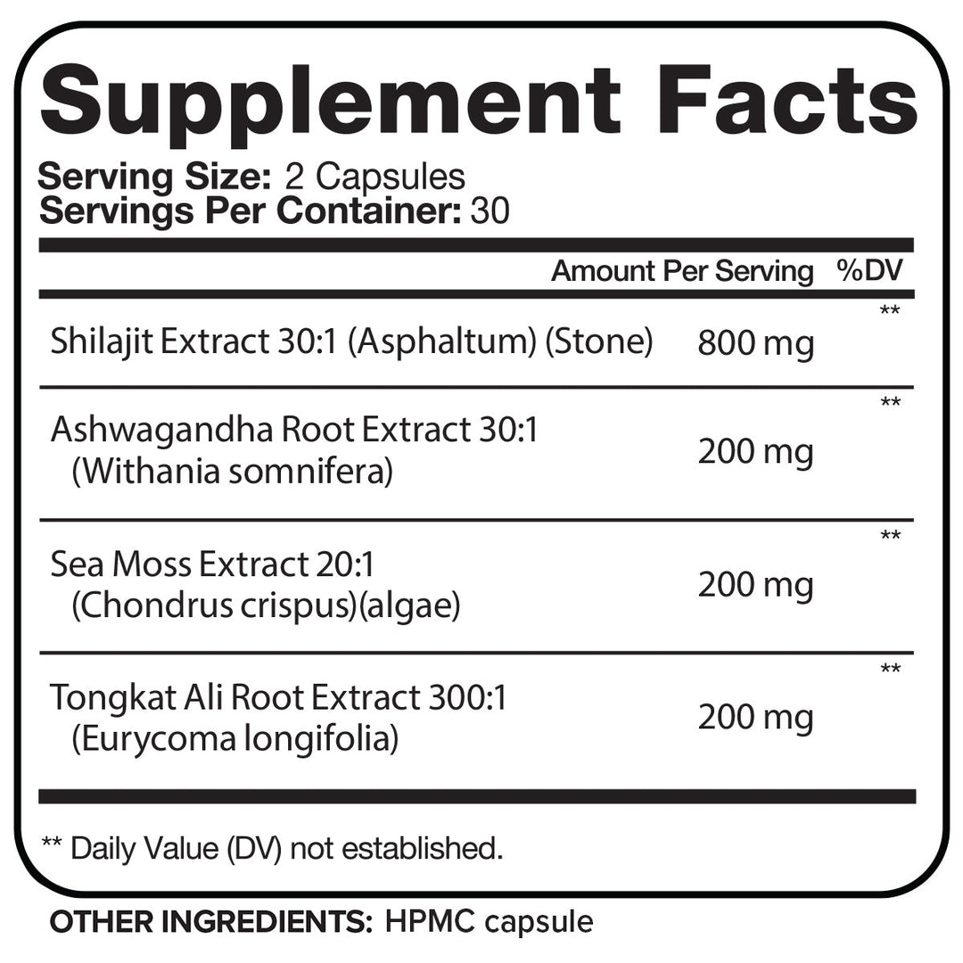 Nutrivein Premium Shilajit – Himalayan Origin for Men &amp; Women - 1500 mg - 60 Capsules