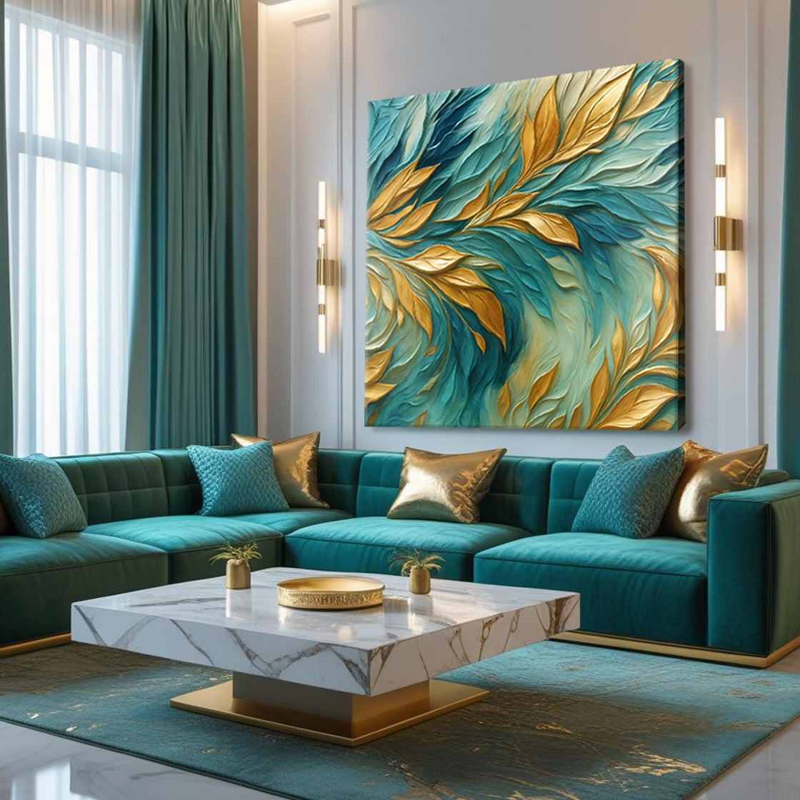 Abstract Gold And Blue Frosty Wall Art