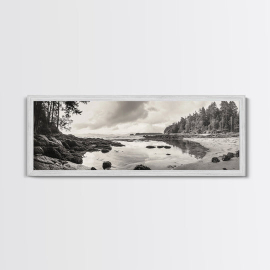 Tidal Pools, Coastal Calm, Forest Edge, Framed Canvas Print, Tranquil Bathroom Art, Pacific Northwest Decor, Nature Inspired Style