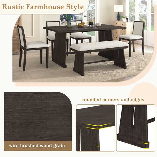 Dining Set With Rectangular Table, 4 Upholstered Chairs &amp; 1 Padded Bench