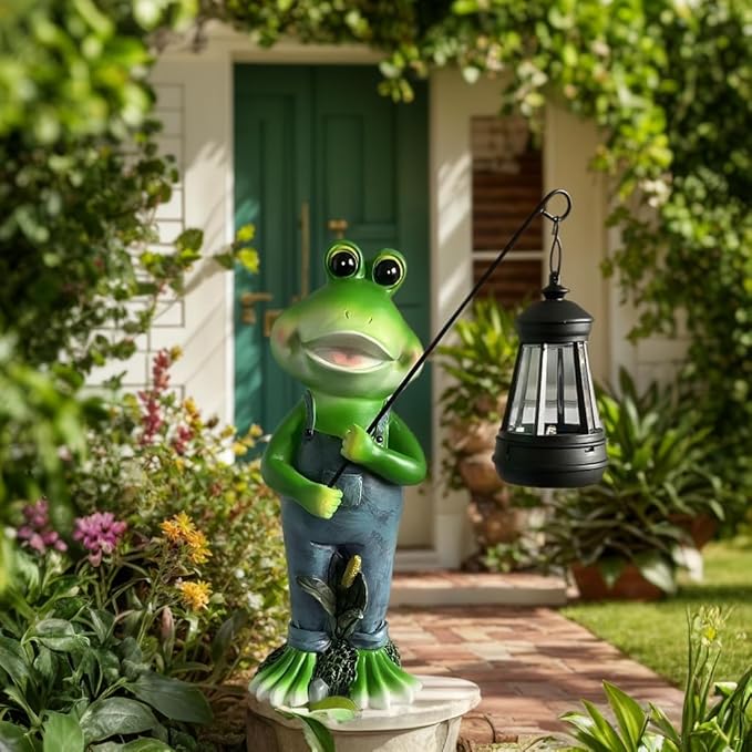 Cute Cowboy Frog Garden Statue for Mom - Unique Outdoor Decor, Waterproof Resin, Perfect for Garden, Yard, Lawn Decoration, Top
