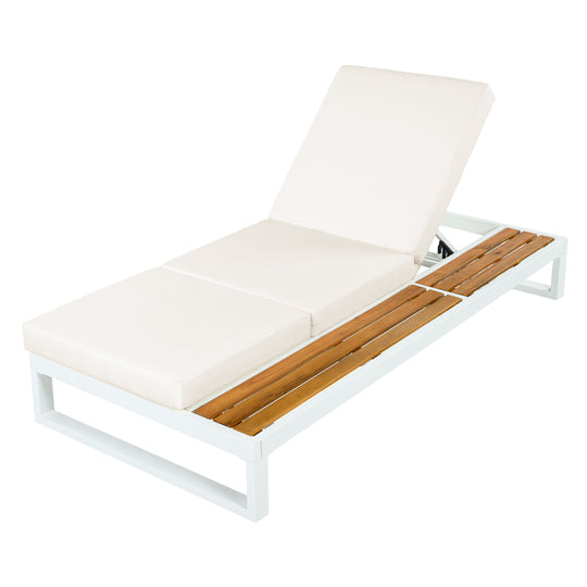 White Iron &amp; Teak Finish Chaise Lounge Set