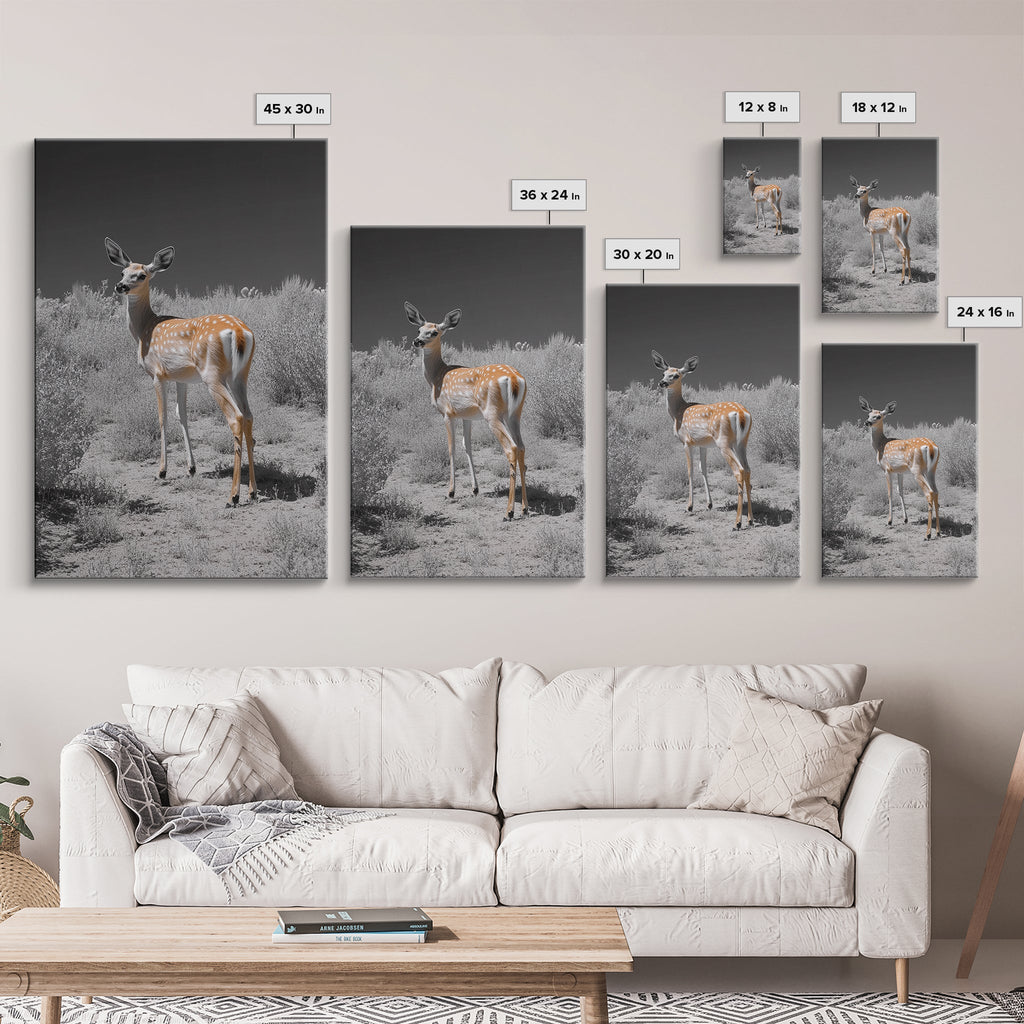 Baby Deer, Spotted Fawn, Desert Wildlife, Framed Canvas Print, Nursery Wall Art, Wildlife Nature Decor, Gentle Forest Animal Art