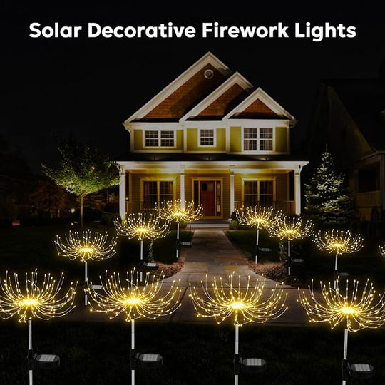 Solar Outdoor Lights Outdoor Waterproof 200 LED Firework Light Solar Powered Sparkles Landscape Fairy Light Outside Decorations Lights for Yard Patio Pathway Lawn Party Decoration, 8 Pack