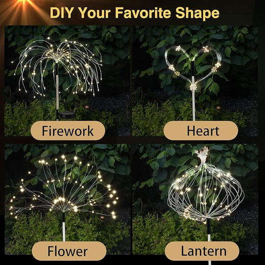 Firework Solar Garden Lights 4 Pack, 120 LED Solar Firework Lights with 8 Lighting Modes, Waterproof Sparkler Starburst Solar Lights Outdoor for Yard Porch Patio Backyard, Warm