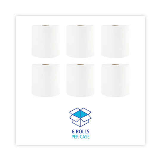 Boardwalk Hardwound Paper Towels, 1-Ply, 8" x 800 ft, White, 6 Rolls/Carton