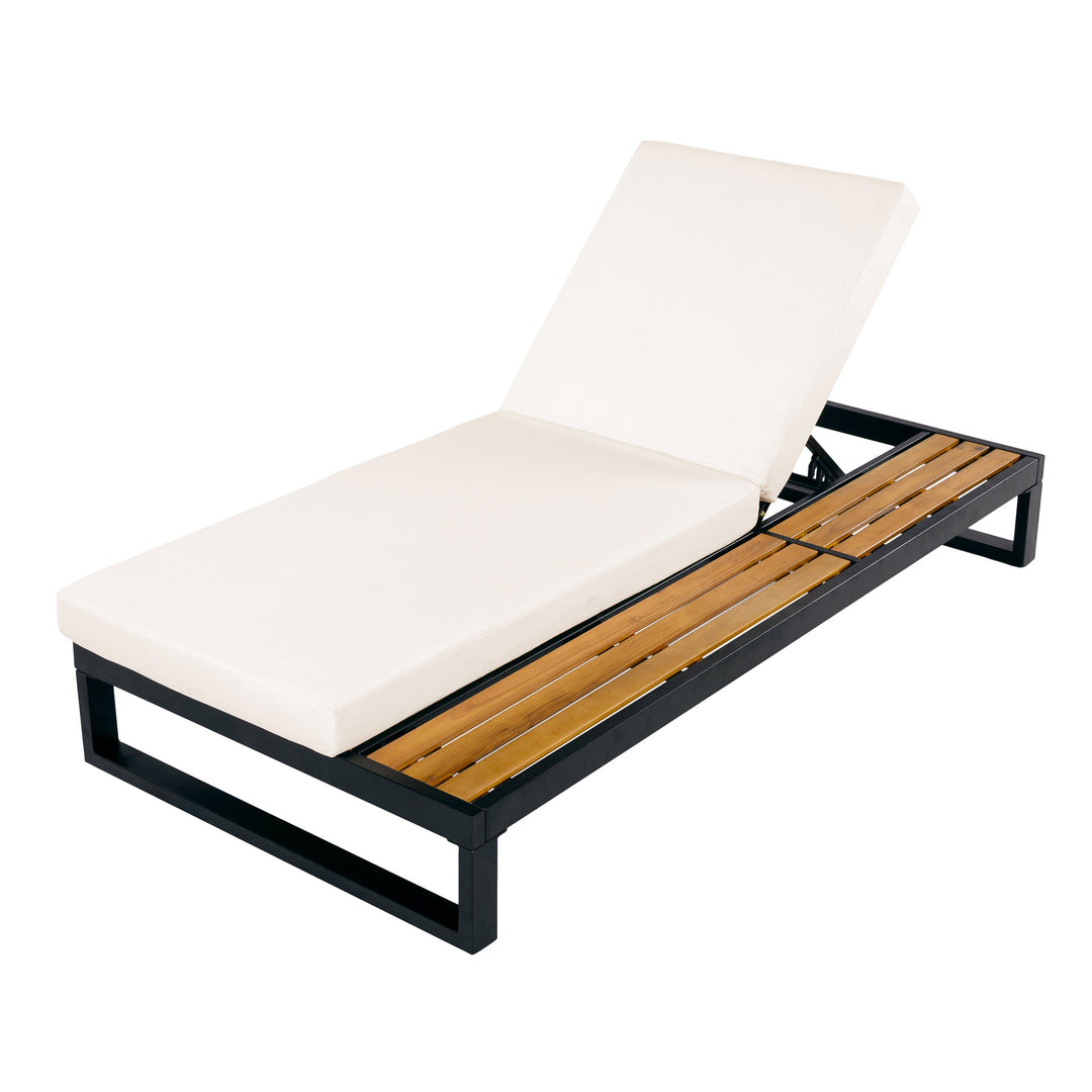 Black Iron &amp; Teak Finish Chaise Lounge Set