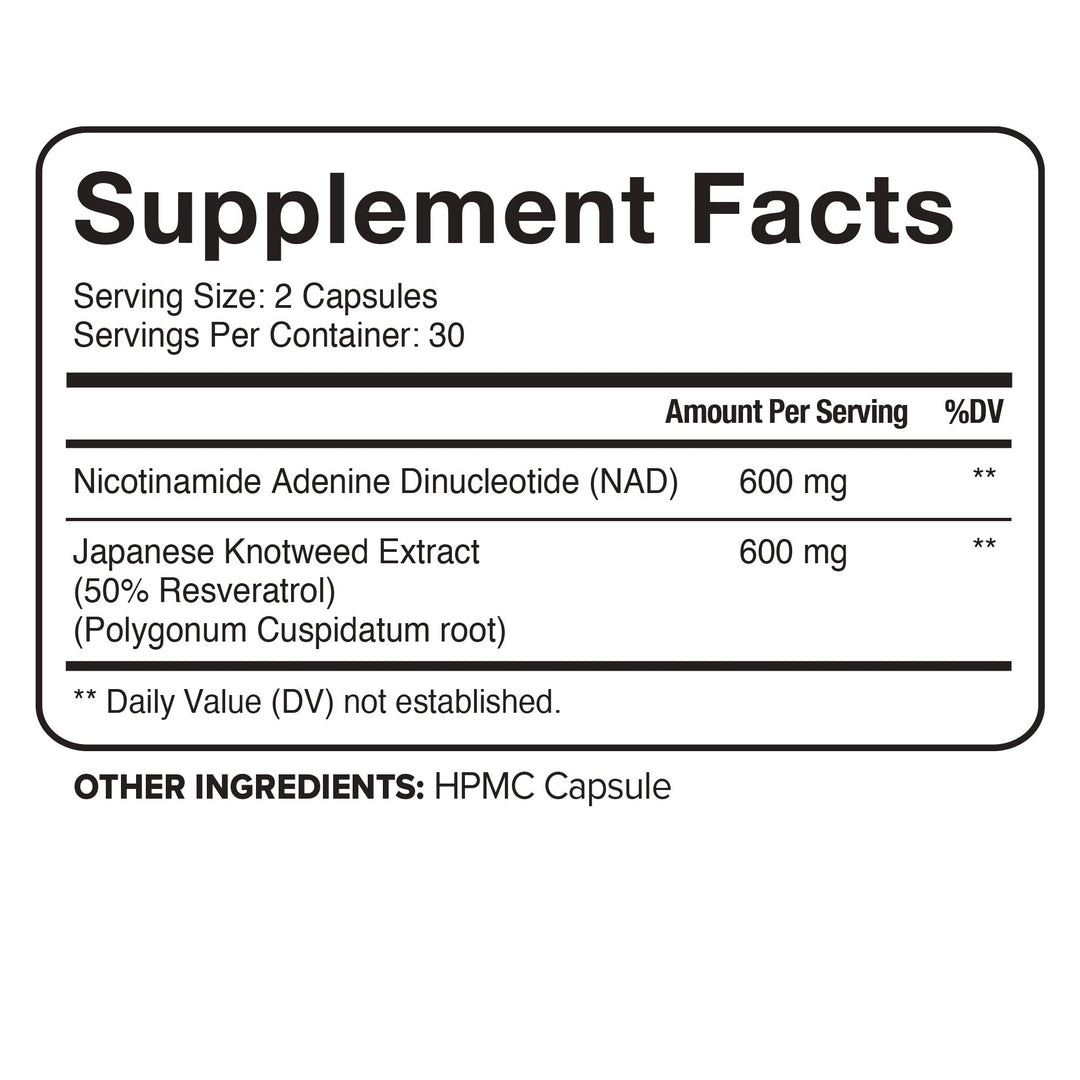 Nutrivein Premium NAD + Resveratrol Supplement 1200 mg - 30 Servings (60 Capsules)