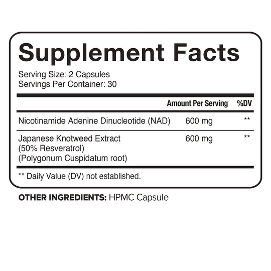 Nutrivein Premium NAD + Resveratrol Supplement 1200 mg - 30 Servings (60 Capsules)