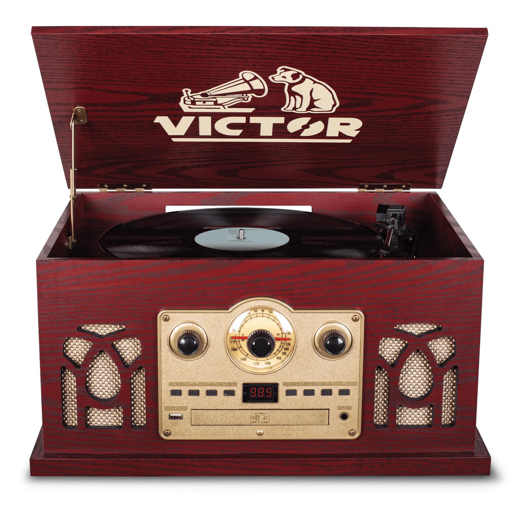 Victor Belmont 8-in-1 Wood Music Center Cherry - Refurbished Music Experience