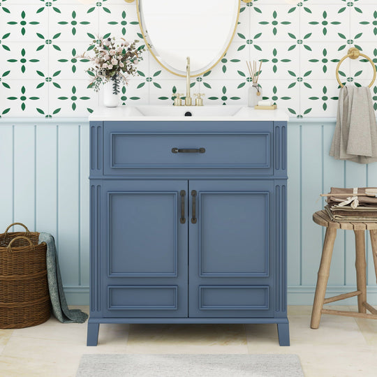 Bathroom Vanity With Sink Storage Cabinet - Blue