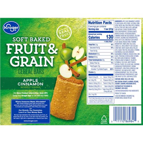 Kroger Fruit &amp; Grain Apple &amp; Cinnamon Cereal Bars 8 ct