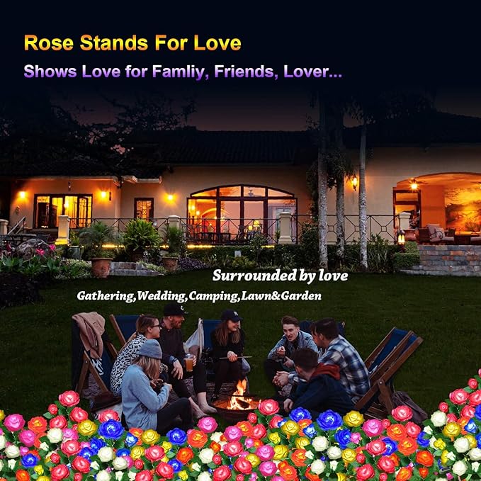 Solar Flower Lights Outdoor - Upgraded New Material Two Modes Realistic LED Solar Powered Waterproof Lights with 20 Roses, Solar Decorative Stake Lights for Garden (Blue, 4 Pack)