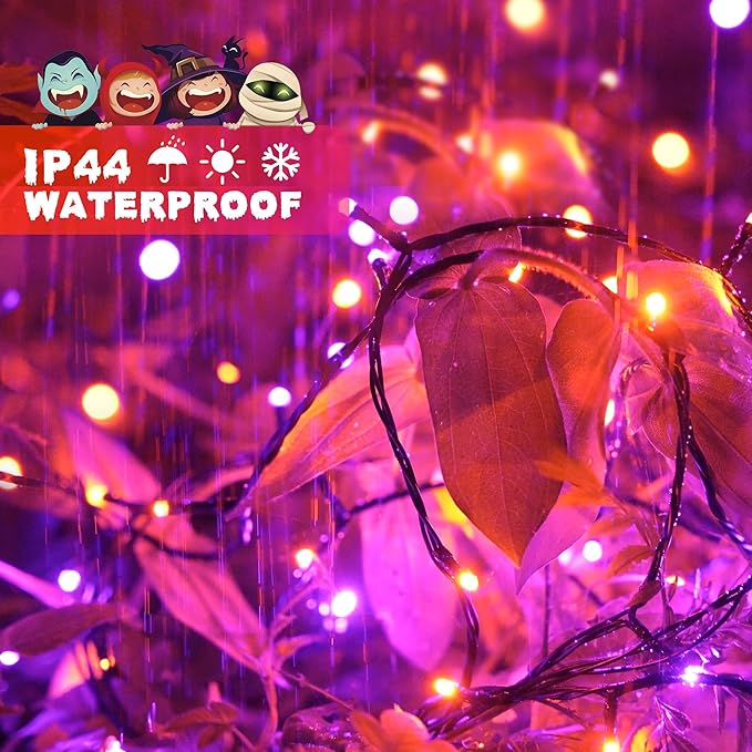JMEXSUSS 250LED Orange and Purple String Lights Outdoor Waterproof, 8 Lighting Modes Orange and Purple Christmas Lights 91.5ft Connectable Halloween Light Indoor for Tree Yard Patio House Decor