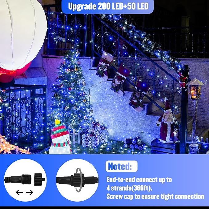 JMEXSUSS 250LED Christmas String Lights 91.5ft Extendable Green Wire Christmas Lights Outdoor Waterproof, 8 Modes LED String Lights Indoor for Tree Wedding Party Garden Patio Decoration, Blue &amp; White