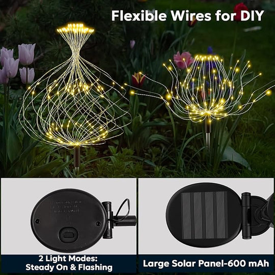Solar Fireworks Lights Outdoor Waterproof Garden Fairy Light Outside Solar Sparkles Landscape Lights 120 LED Decorative Outdoor for Backyard Patio Pathway Lawn Party Walkway Decor, 4 Pack