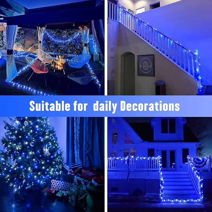 JMEXSUSS 250LED Christmas String Lights 91.5ft Extendable Green Wire Christmas Lights Outdoor Waterproof, 8 Modes LED String Lights Indoor for Tree Wedding Party Garden Patio Decoration, Blue &amp; White