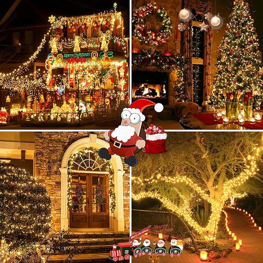 4-Pack Total 800 LED Solar String Lights for Outside, Solar Christmas Lights Outdoor Waterproof, Green Wire Solar Tree Lights with 8 Lighting Modes for Xmas Wedding Party Garden Decoration(Warm White)
