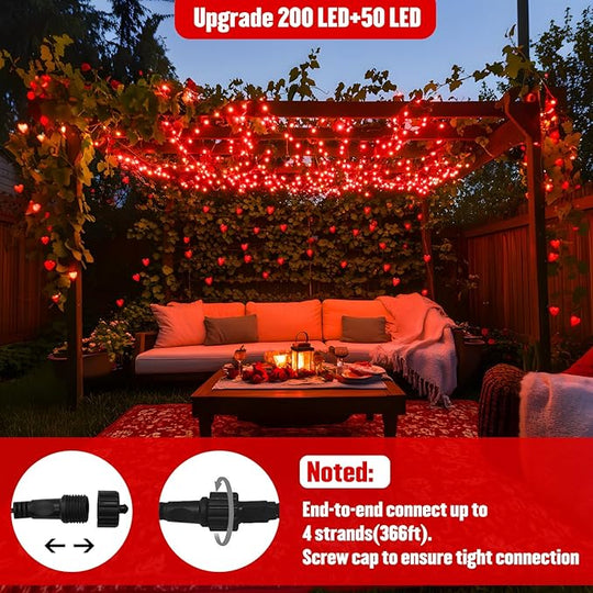 JMEXSUSS 250 LED Red String Lights, 91.5ft Expandable, Waterproof, 8 Modes, Indoor/Outdoor, Christmas Tree, Patio, Bedroom, Party, Holiday Decorations