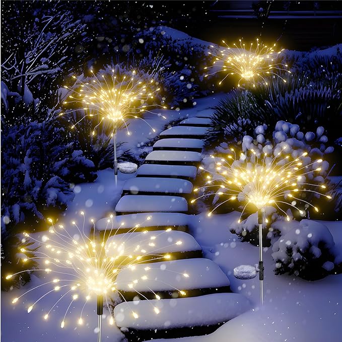 Solar Fireworks Lights Outdoor Waterproof Garden Fairy Light Outside Solar Sparkles Landscape Lights 120 LED Decorative Outdoor for Backyard Patio Pathway Lawn Party Walkway Decor, 4 Pack