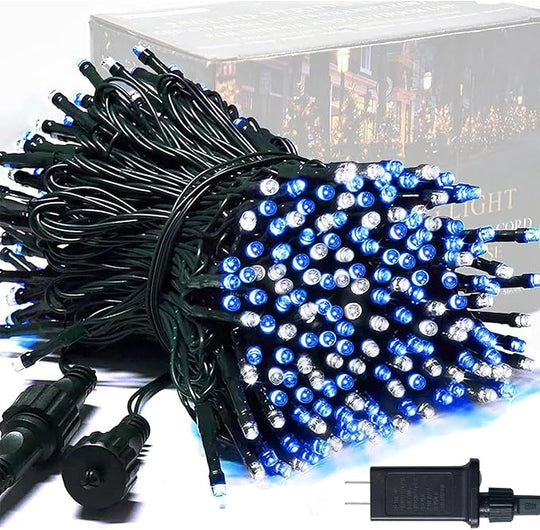 JMEXSUSS 250LED Christmas String Lights 91.5ft Extendable Green Wire Christmas Lights Outdoor Waterproof, 8 Modes LED String Lights Indoor for Tree Wedding Party Garden Patio Decoration, Blue &amp; White