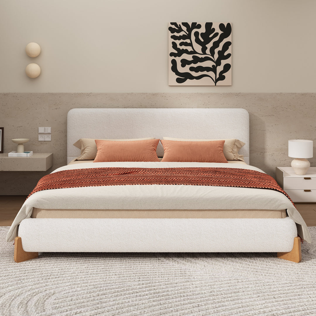 Elegant Boucle Upholstered Bed in Queen Size
