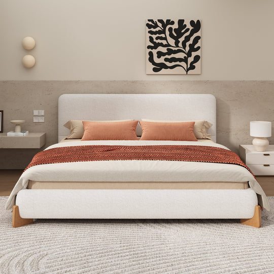 Elegant Boucle Upholstered Bed in Queen Size
