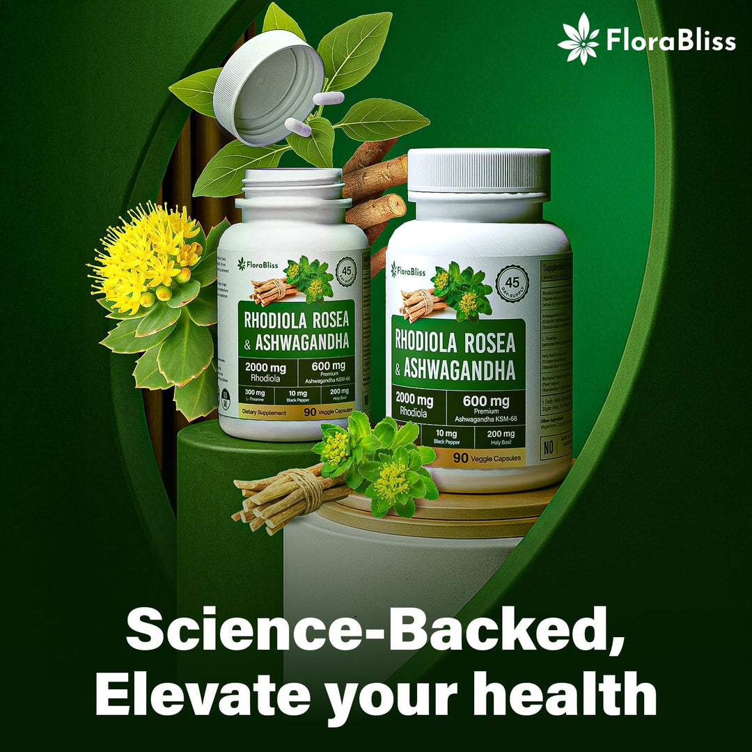 Rhodiola Rosea 2000mg with Ashwagandha KSM-66, L-Theanine, Holy Basil &amp; BioPerine - High Potency Vegan Capsules