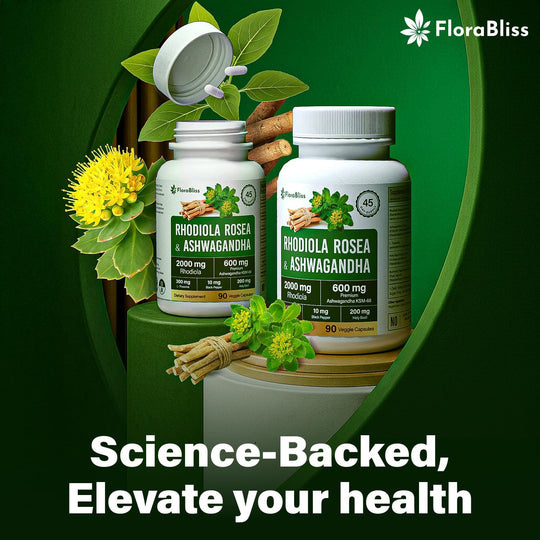 Rhodiola Rosea 2000mg with Ashwagandha KSM-66, L-Theanine, Holy Basil &amp; BioPerine - High Potency Vegan Capsules