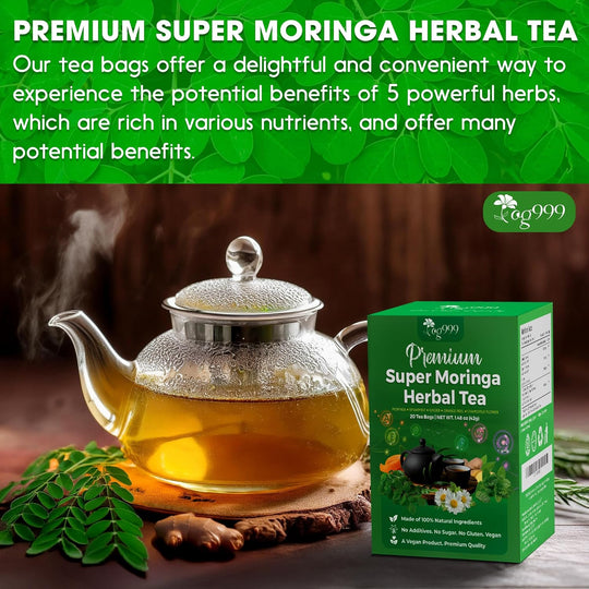 Super Moringa Herbal Tea, Improve Digestion, Support Brain, Weight, Skin and Sleep, Eco-Conscious Tea Bags