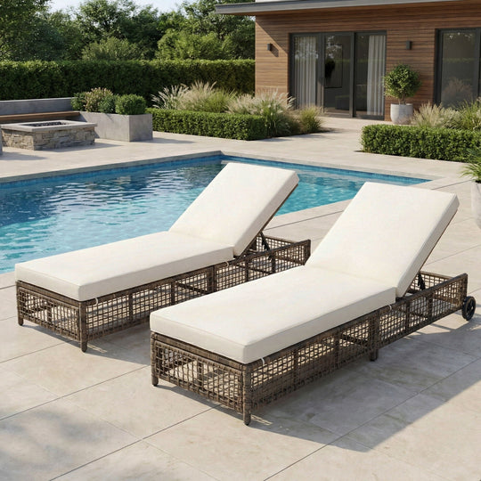 Outdoor Lounge Chair With 5 Position Backrest With Cushion And Wheels
