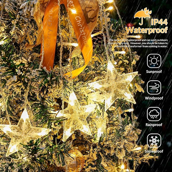 YOUNGAR Stars Icicle Lights, Stars Curtain Lights,11.5ft 118LED Hanging for Home Bedroom Ceiling, Warm White Lights Decor for Wall Indoor, Outdoor, Party, Garden Christmas
