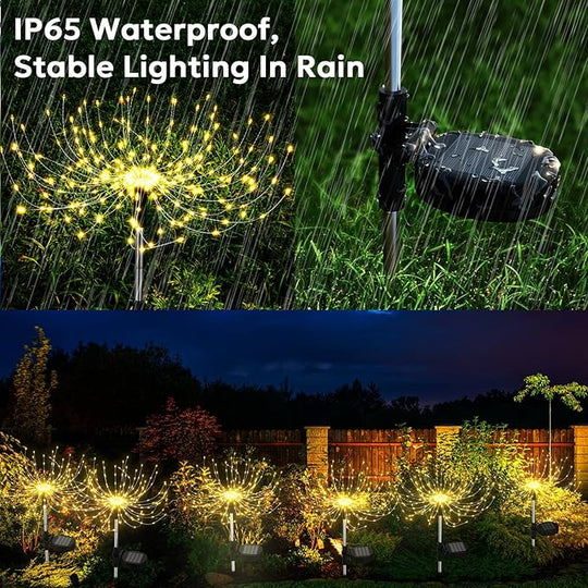 Solar Garden Lights Outdoor Waterproof 200 LED Fireworks Lights Solar Powered Sparkles Landscape Fairy Light Outside Decorations Light for Yard Patio Pathway Lawn Party Walkway Decor, 6 Pack