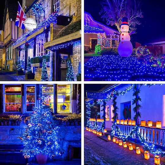 JMEXSUSS 250 LED Blue Christmas String Lights: 91.5ft Extendable Green Wire Blue Christmas Lights Outdoor Waterproof - 8 Modes Christmas Tree Lights Indoor