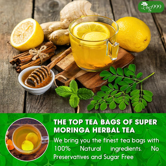 Super Moringa Herbal Tea, Improve Digestion, Support Brain, Weight, Skin and Sleep, Eco-Conscious Tea Bags
